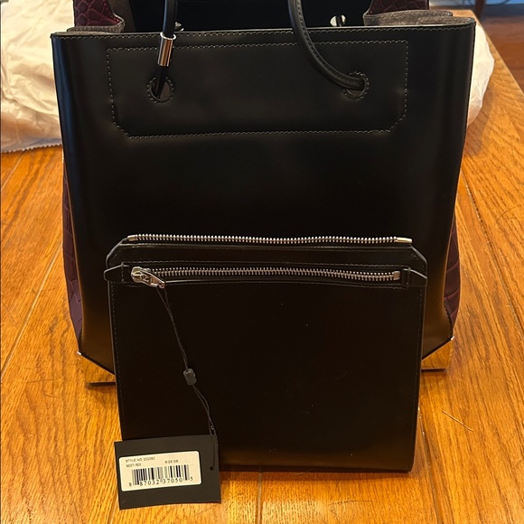 Alexander Wang - Black and Plum Leather Tote with Removable Clutch. - Picture 9 of 13